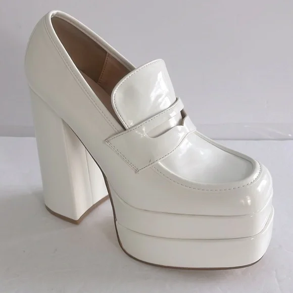 Shoe Dazzle Women’s Margaux White Platform Loafer Chunky Heel Shoes Size 8 New - Picture 9 of 14